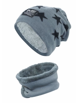 YR.Lover Kids Winter Warm Hat and Scarf Knitted Hat with Soft Fleece Lined Beanie Cap for Children Boys or Girls