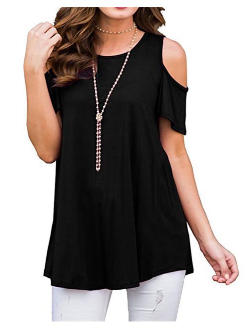 PCEAIIH Women's Casual Cold Shoulder Tunic Tops Loose Blouse Shirts