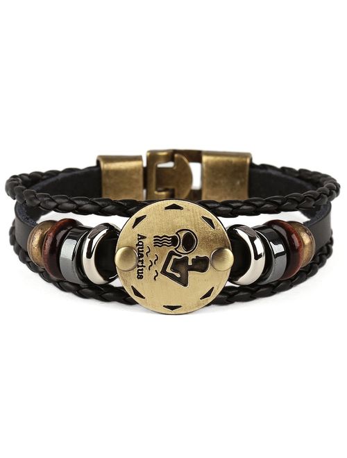 Hamoery Punk Alloy Leather Bracelet for Constellation Braided Rope Bracelet Bangle