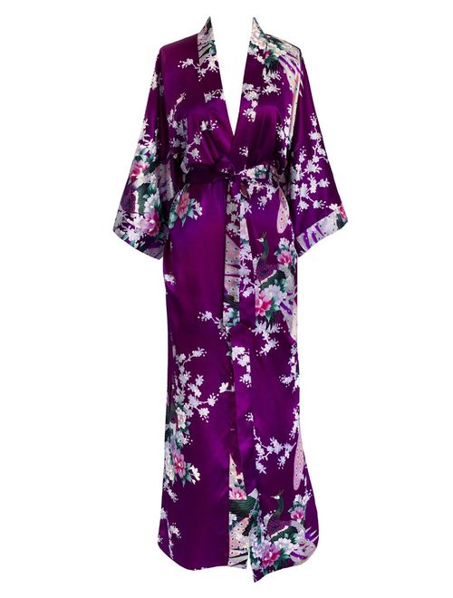 KIM+ONO Women's Satin Kimono Robe Long - Floral