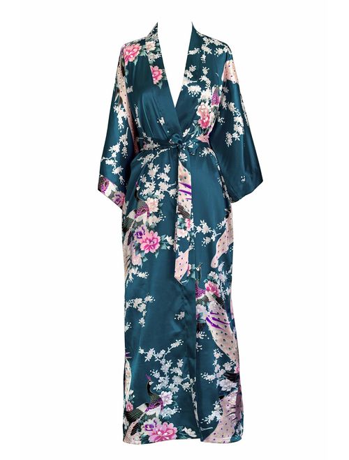 KIM+ONO Women's Satin Kimono Robe Long - Floral