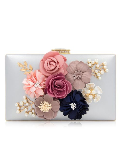 Milisente Evening Bag for Women, Flower Wedding Evening Clutch Purse Bride Floral Clutch Bag