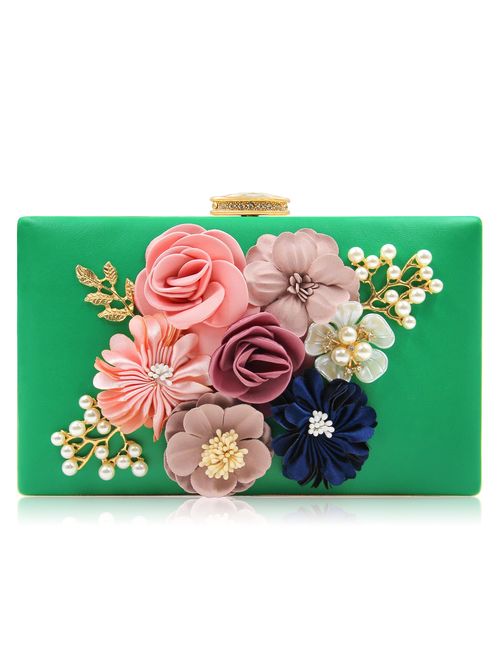 Milisente Evening Bag for Women, Flower Wedding Evening Clutch Purse Bride Floral Clutch Bag