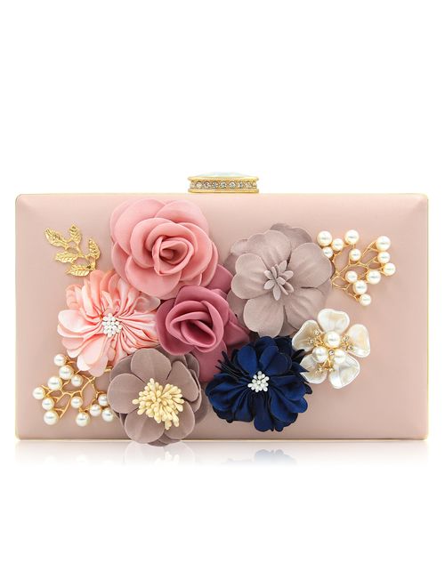 Milisente Evening Bag for Women, Flower Wedding Evening Clutch Purse Bride Floral Clutch Bag