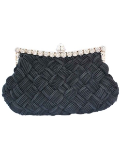 Chicastic Pleated and Braided Rhinestone studded Wedding Evening Bridal Bridesmaid Clutch Purse