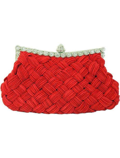 Chicastic Pleated and Braided Rhinestone studded Wedding Evening Bridal Bridesmaid Clutch Purse