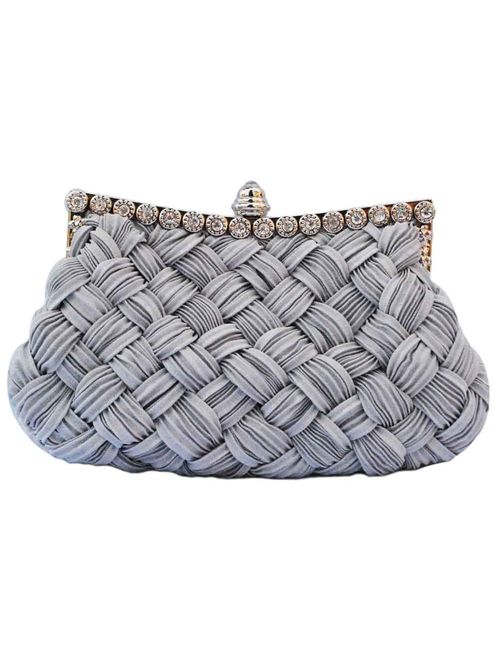 Chicastic Pleated and Braided Rhinestone studded Wedding Evening Bridal Bridesmaid Clutch Purse