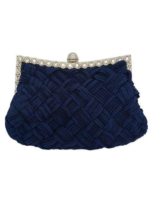 Chicastic Pleated and Braided Rhinestone studded Wedding Evening Bridal Bridesmaid Clutch Purse