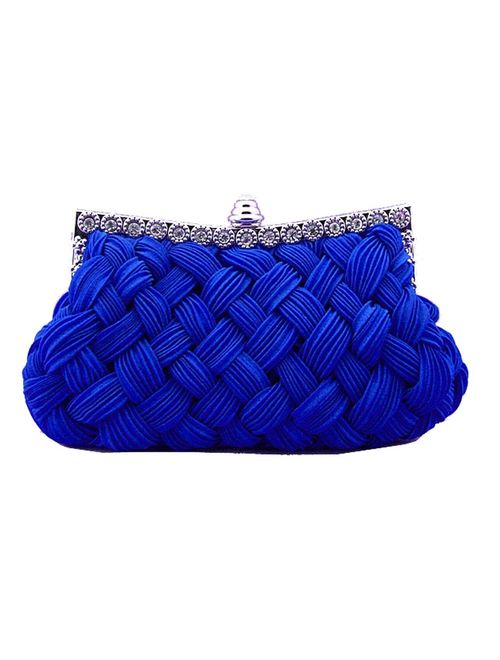 Chicastic Pleated and Braided Rhinestone studded Wedding Evening Bridal Bridesmaid Clutch Purse