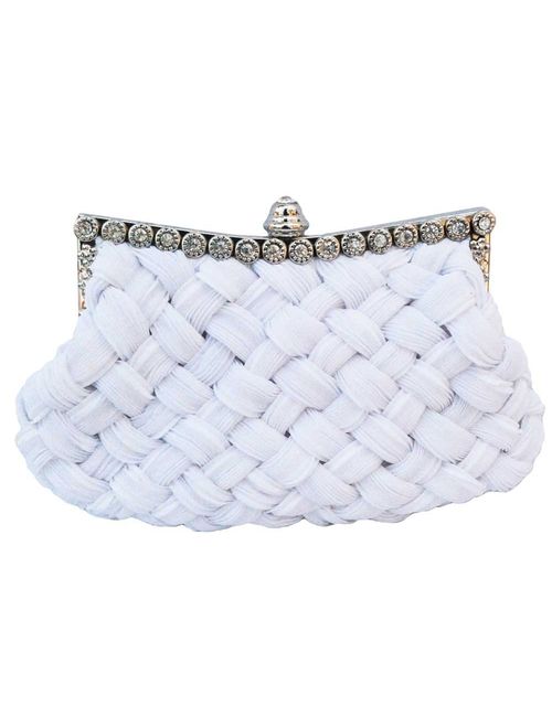 Chicastic Pleated and Braided Rhinestone studded Wedding Evening Bridal Bridesmaid Clutch Purse