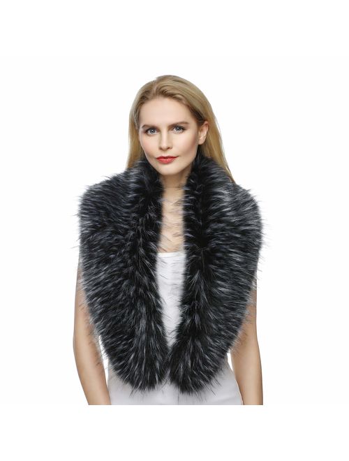 Dikoaina Extra Large Women's Faux Fur Collar for Winter Coat