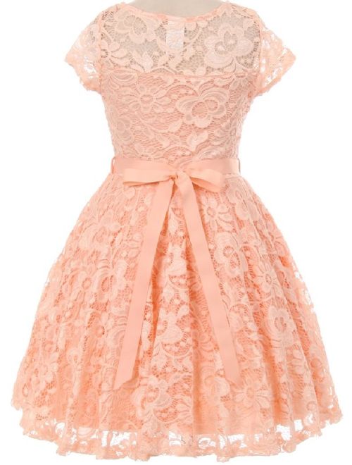 Little Girl Cap Sleeve Lace Skater Stone Belt Flower Girls Dresses