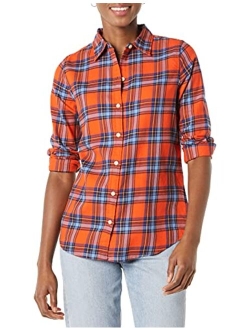 Women's Classic-Fit Long-Sleeve Lightweight Plaid Flannel Shirt