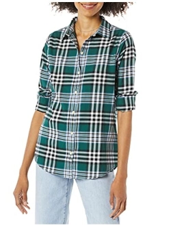 Women's Classic-Fit Long-Sleeve Lightweight Plaid Flannel Shirt