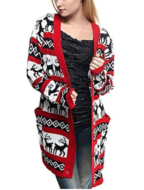 v28 Womens Oversized Christmas Reindeer Cardigan