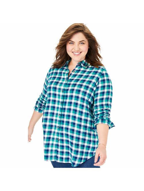 Woman Within Women's Plus Size Classic Flannel Shirt