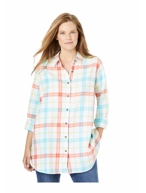 Woman Within Women's Plus Size Classic Flannel Shirt