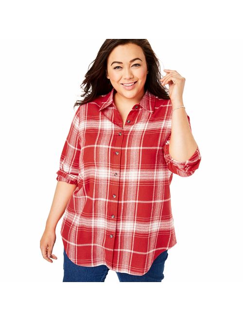 Woman Within Women's Plus Size Classic Flannel Shirt