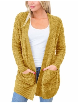 Women's Long Sleeve Soft Chunky Knit Sweater Open Front Cardigan Outwear with Pockets