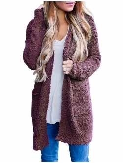 Women's Long Sleeve Soft Chunky Knit Sweater Open Front Cardigan Outwear with Pockets