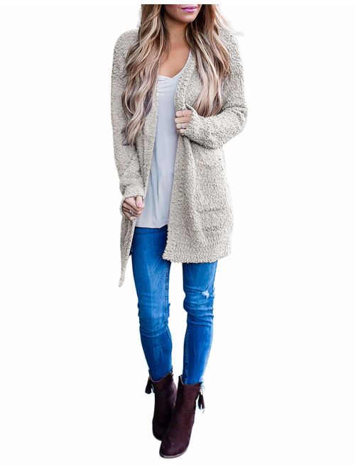 Buy MEROKEETY Women's Long Sleeve Soft Chunky Knit Sweater Open Front  Cardigan Outwear with Pockets online | Topofstyle