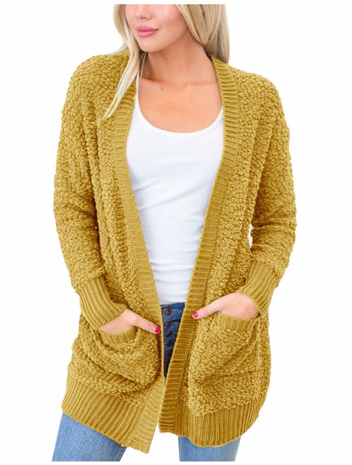 MEROKEETY Women's Long Sleeve Soft Chunky Knit Sweater Open Front Cardigan Outwear with Pockets