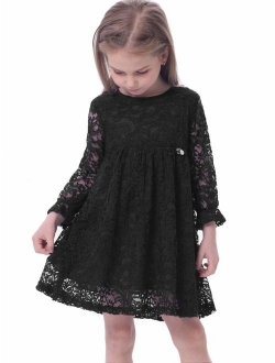 BONNY BILLY Girl's A-Line Long Sleeve Blue Lace Kid Dress