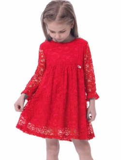 BONNY BILLY Girl's A-Line Long Sleeve Blue Lace Kid Dress