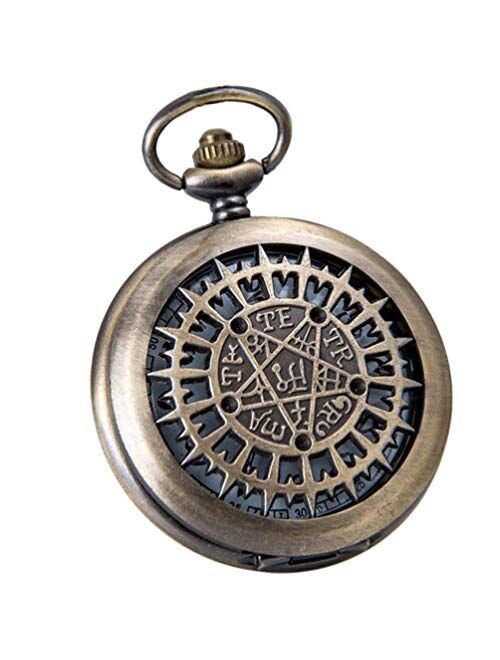 VIGOROSO Mens Pocket Watch Black Butler Antique Hollow Quartz Bronze Steampunk in Gift Box