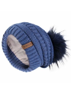Winter Slouchy Beanie Hats Women Fleece Lined Warm Ski Knitted Pom Pom Hat
