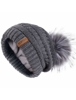 Winter Slouchy Beanie Hats Women Fleece Lined Warm Ski Knitted Pom Pom Hat