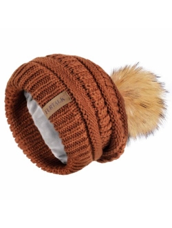 Winter Slouchy Beanie Hats Women Fleece Lined Warm Ski Knitted Pom Pom Hat