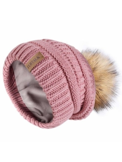 Winter Slouchy Beanie Hats Women Fleece Lined Warm Ski Knitted Pom Pom Hat