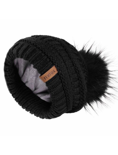 FURTALK Winter Slouchy Beanie Hats Women Fleece Lined Warm Ski Knitted Pom Pom Hat