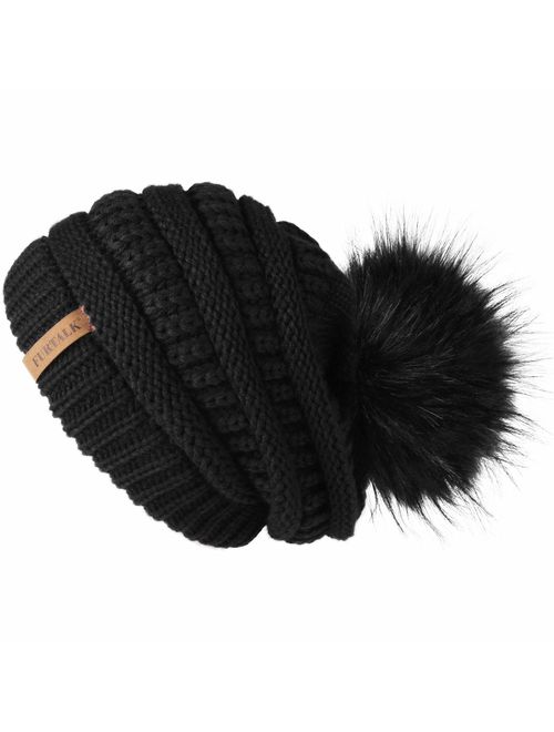 FURTALK Winter Slouchy Beanie Hats Women Fleece Lined Warm Ski Knitted Pom Pom Hat