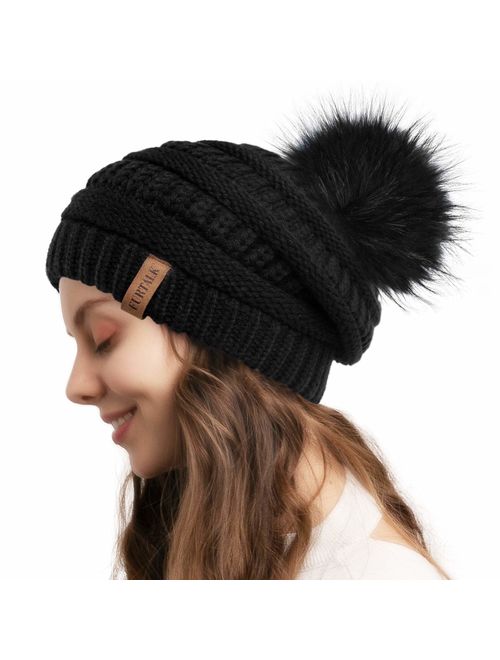 FURTALK Winter Slouchy Beanie Hats Women Fleece Lined Warm Ski Knitted Pom Pom Hat