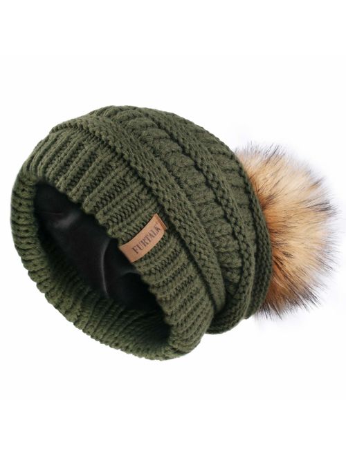 FURTALK Winter Slouchy Beanie Hats Women Fleece Lined Warm Ski Knitted Pom Pom Hat