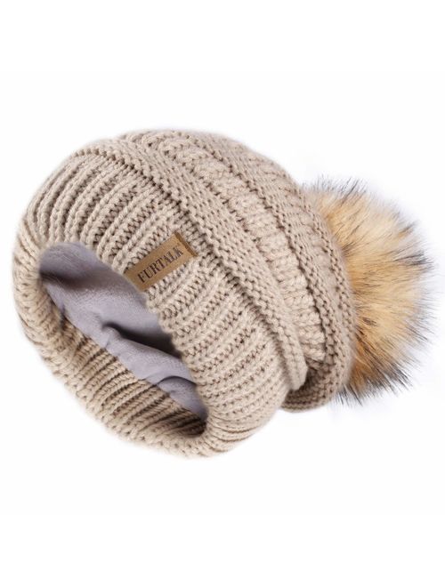 FURTALK Winter Slouchy Beanie Hats Women Fleece Lined Warm Ski Knitted Pom Pom Hat