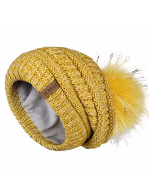 FURTALK Winter Slouchy Beanie Hats Women Fleece Lined Warm Ski Knitted Pom Pom Hat