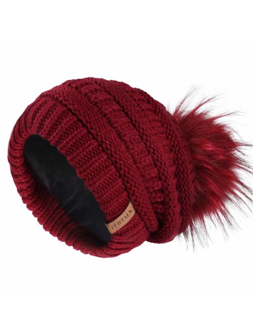 FURTALK Winter Slouchy Beanie Hats Women Fleece Lined Warm Ski Knitted Pom Pom Hat