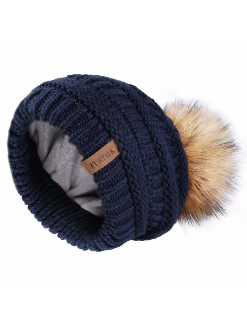 FURTALK Winter Slouchy Beanie Hats Women Fleece Lined Warm Ski Knitted Pom Pom Hat