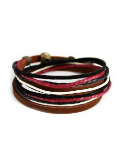 FRD.2Y Genuine Leather Bracelet for Women & Men,Unisex Multilayer Leather Adjustable Bracelet Cuff Wrap Multicolor Rope Wristband