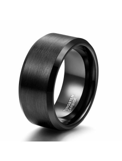 Shuremaster 4mm 6mm 8mm 10mm Tungsten Ring Wedding Band for Men Women Black/Blue Brush Bevel Edge Comfort Fit Size 4-15