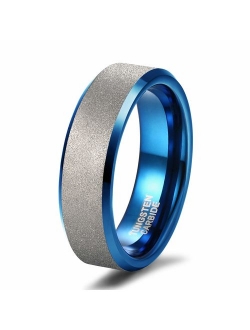 Shuremaster 4mm 6mm 8mm 10mm Tungsten Ring Wedding Band for Men Women Black/Blue Brush Bevel Edge Comfort Fit Size 4-15
