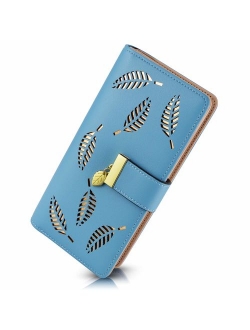 PGXT Women's Long Leather Card Holder Purse Zipper Buckle Elegant Clutch Wallet