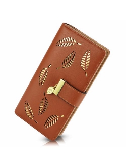 PGXT Women's Long Leather Card Holder Purse Zipper Buckle Elegant Clutch Wallet