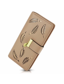 PGXT Women's Long Leather Card Holder Purse Zipper Buckle Elegant Clutch Wallet