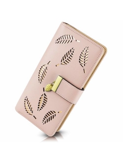 PGXT Women's Long Leather Card Holder Purse Zipper Buckle Elegant Clutch Wallet