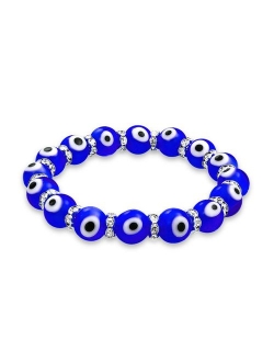 Bling Jewelry Turkish Glass Bead Evil Eye Stretch Bracelet for Women for Teen Rondelle Crystal Spacers for ProtectionMore Colors