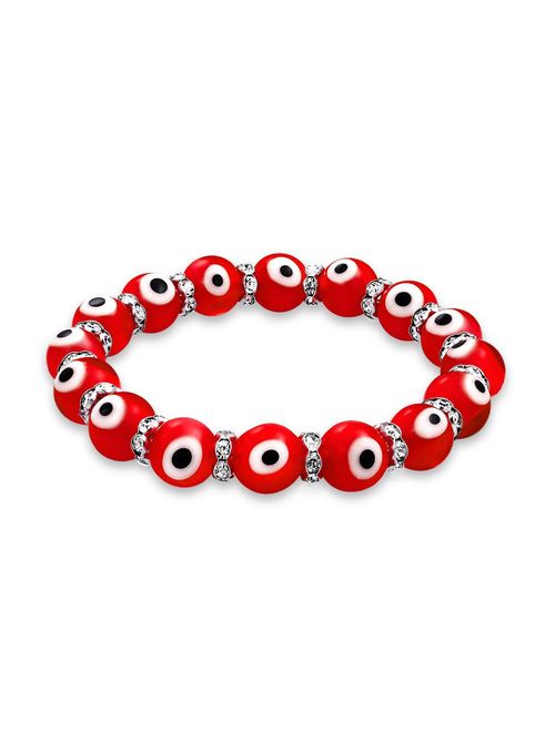 Bling Jewelry Turkish Glass Bead Evil Eye Stretch Bracelet for Women for Teen Rondelle Crystal Spacers for ProtectionMore Colors